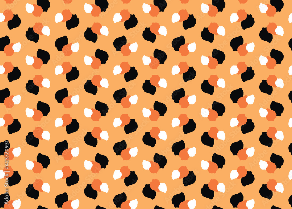 Vector texture background, seamless pattern. Hand drawn, orange, black, white colors.