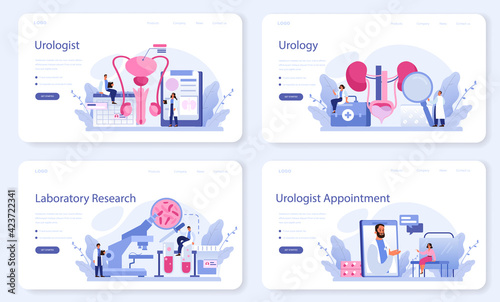 Urologist web banner or landing page set. Idea of kidney and bladder treatment