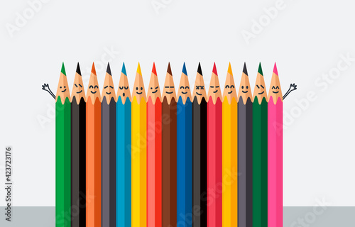 Fotografie, Obraz set of colored wooden pencils with different emotions on the face
