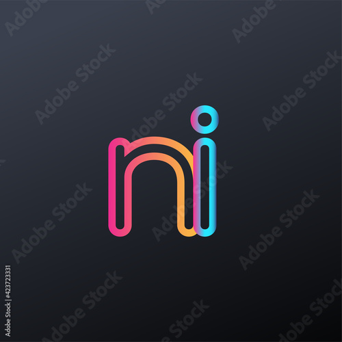 initial logo NI lowercase letter, colorful blue, orange and pink, linked outline rounded logo, modern and simple logo design.