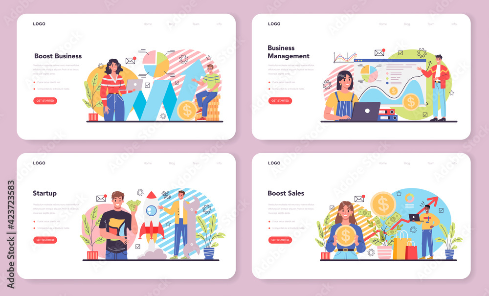 Business boost web banner or landing page set. Company and personal career Business boost web banner or landing page set. Company and personal career