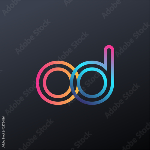initial logo OD lowercase letter, colorful blue, orange and pink, linked outline rounded logo, modern and simple logo design.