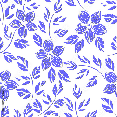 Seamless floral background.Blue flowers on a white background. Pattern for fabrics  wrapping paper  wallpaper  napkins  etc.