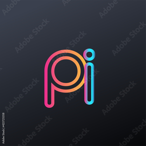 initial logo PI lowercase letter, colorful blue, orange and pink, linked outline rounded logo, modern and simple logo design.