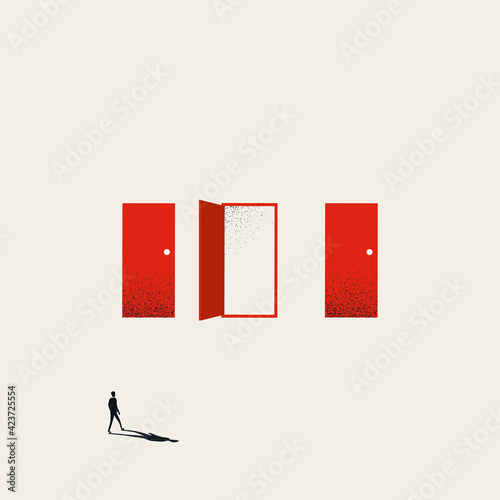 Business career opportunity vector concept with open door. Symbol of success, ambition, motivation. Minimal illustration