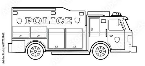 American police truck illustration  - simple line art contour of vehicle.