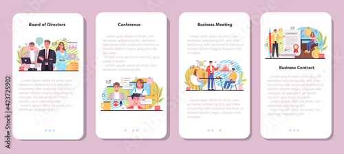 Directors board mobile application banner set. Business planning