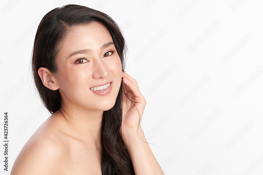 Beautiful young asian woman with clean fresh skin on white background, Face care, Facial treatment, Cosmetology, beauty and spa, Asian women portrait Beautiful young asian woman with clean fresh skin on white background, Face care, Facial treatment, Cosmetology, beauty and spa, Asian women portrait