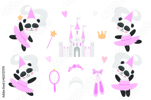  panda ballerina set on the white background