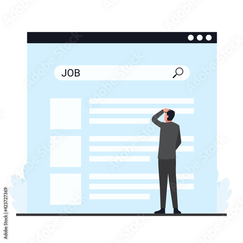 Man frustrating in front of search tab metaphor of job searching.