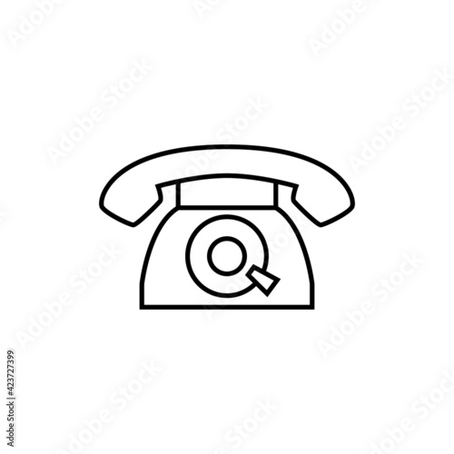 landline telephone, rotary phone icon in flat black line style, isolated on white 
