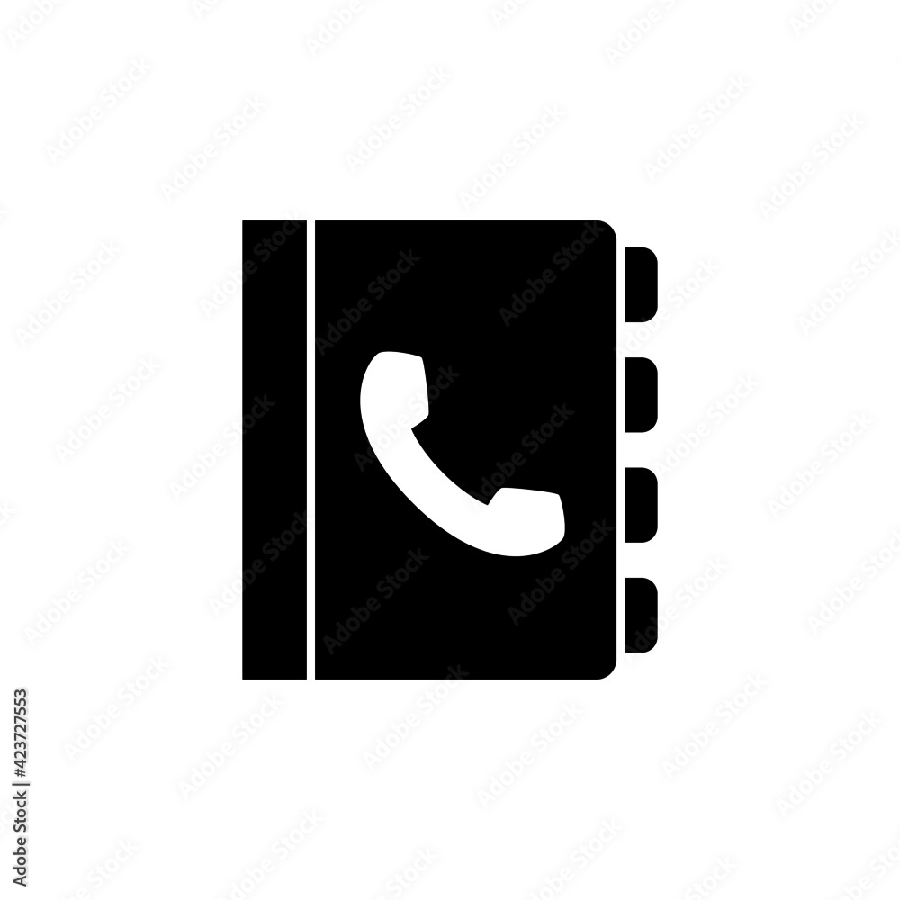 Phone book, address book icon in solid black flat shape glyph icon, isolated on white background Phone book, address book icon in solid black flat shape glyph icon, isolated on white background