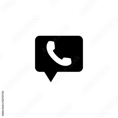 Chat bubble, with phone icon   in solid black flat shape glyph icon, isolated on white background 