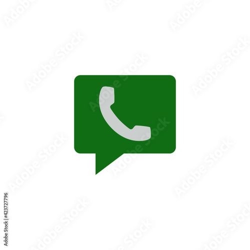 Chat bubble, with phone icon   in solid black flat shape glyph icon, isolated on white background 