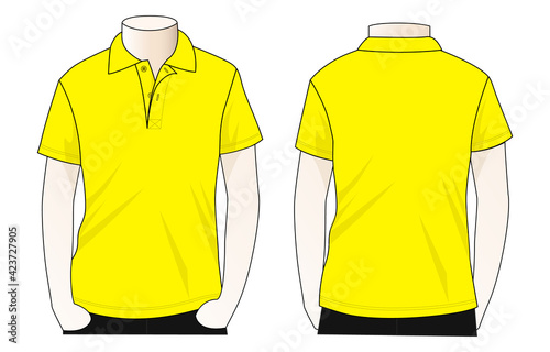 Men's blank yellow short sleeve polo shirt template vector.Front and back view.