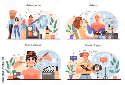 Make up artist concept set. Professional artist doing a beauty procedure