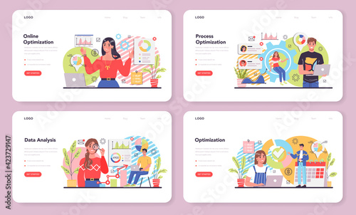 Process optimization web banner or landing page set. Idea of business