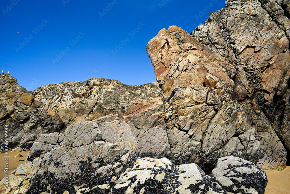 Geological rock formations on the Atlantic coast of France.
