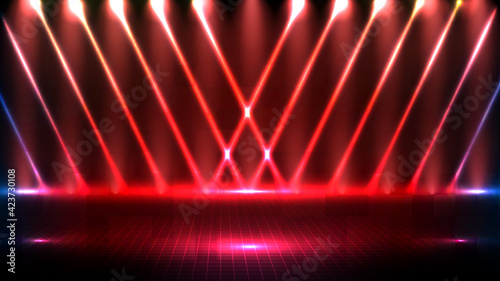 abstract futuristic background of red empty stage arena stadium spotlgiht stage background