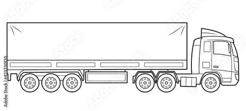 Heavy cargo truck illustration  - simple line art contour of vehicle.