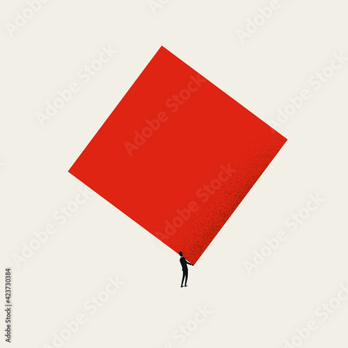 Business challenge and hard work for woman, vector concept. Symbol of burden, difficulty. Minimal illustration.