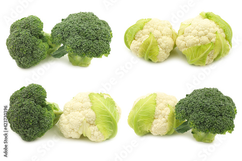 Fresh cauliflower and broccoli  on a white background
