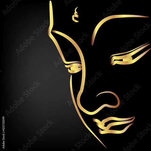 Golden buddha with paint golden border element isolate on black background