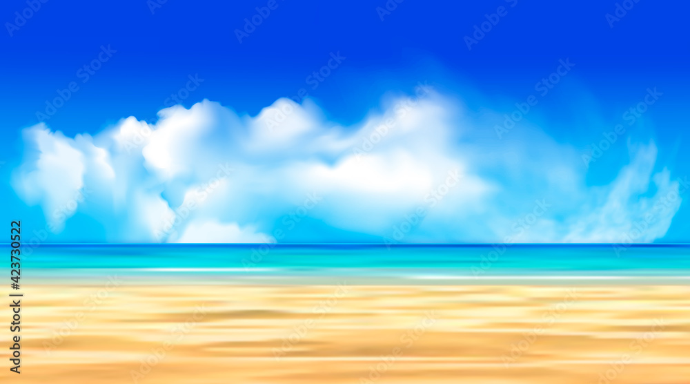 blue sea with beach and clouds. Bali vector graphics.