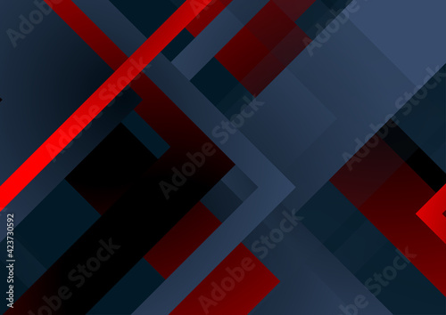 Dark blue and red technology geometric abstract background. Vector minimal art design