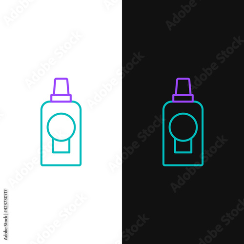 Line Mouthwash plastic bottle icon isolated on white and black background. Liquid for rinsing mouth. Oralcare equipment. Colorful outline concept. Vector