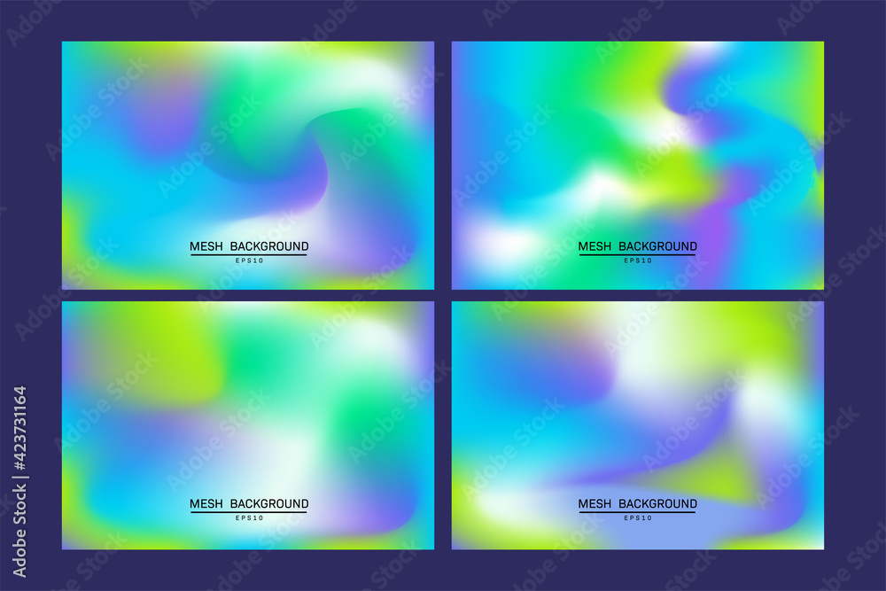 set of Creative concept vector multicolored blurred background. Gradient background with color transitions. Smooth and blurry colorful gradient mesh background. for landing page, book illustration.