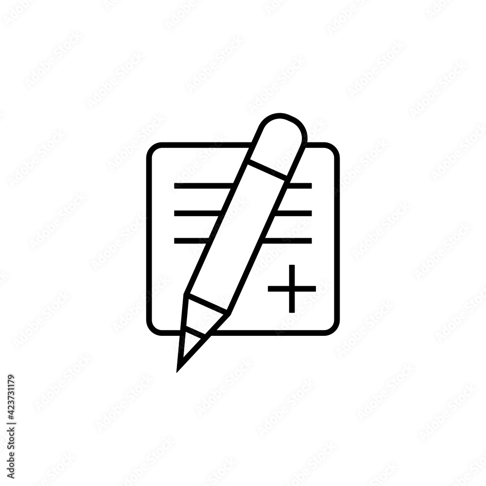Pencil writing message icon in flat black line style, isolated on white background Pencil writing message icon in flat black line style, isolated on white background