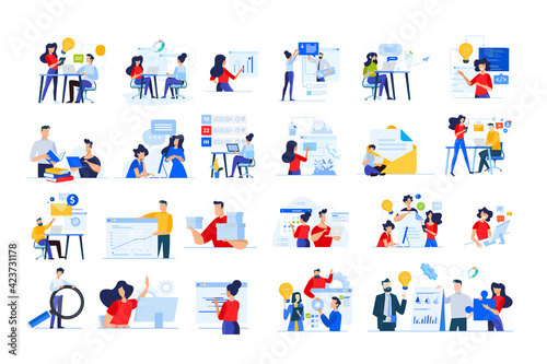 Set of modern flat design people icons of distance education, web development, cloud computing, project development, task management, online marketing, technology, technical support, startup, business