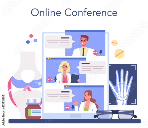 Traumatologist online service or platform. Injured limb, broken