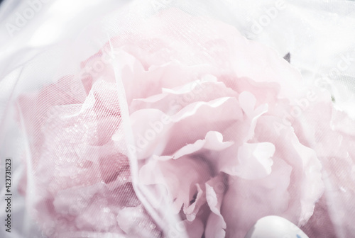 Tender pink peony behind veil.  Modern floral aesthetic, pink trendy tone. © erika8213