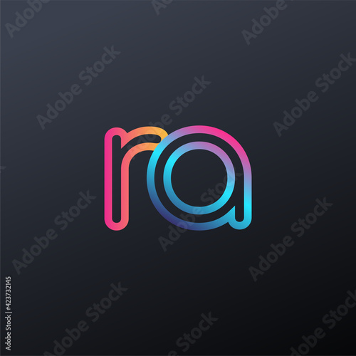 initial logo RA lowercase letter, colorful blue, orange and pink, linked outline rounded logo, modern and simple logo design.