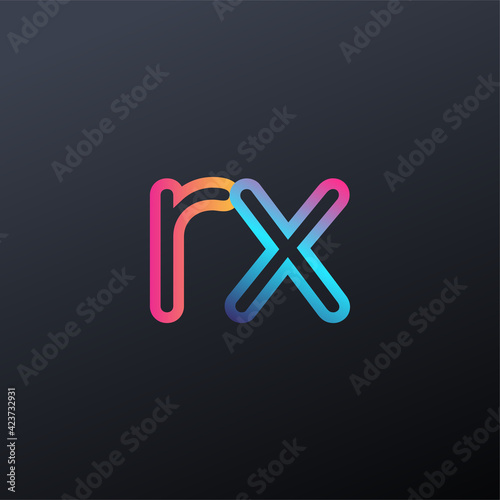initial logo RX lowercase letter, colorful blue, orange and pink, linked outline rounded logo, modern and simple logo design.