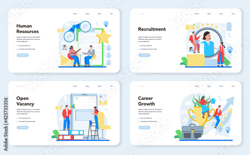Human resources specialist web banner or landing page set. Idea of recruitment