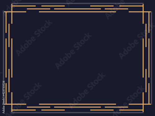 Art deco frame. Vintage linear border. Design a template for invitations, leaflets and greeting cards. Geometric golden frame. The style of the 1920s - 1930s. Vector illustration