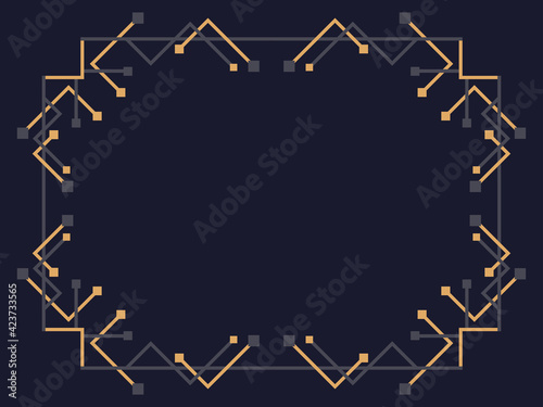 Art deco frame. Vintage linear border. Design a template for invitations, leaflets and greeting cards. Geometric golden frame. The style of the 1920s - 1930s. Vector illustration