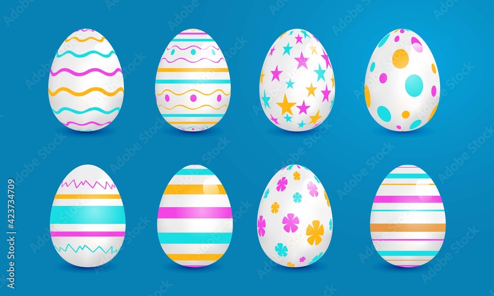 Realistic Colorful Easter eggs collection. Vector design isolated on background.