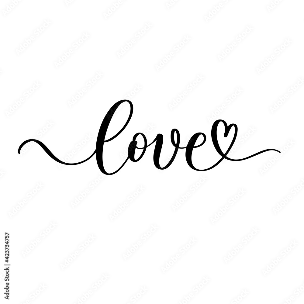 Love - a calligraphic inscription with heart in Russian. Love - a calligraphic inscription with heart in Russian.