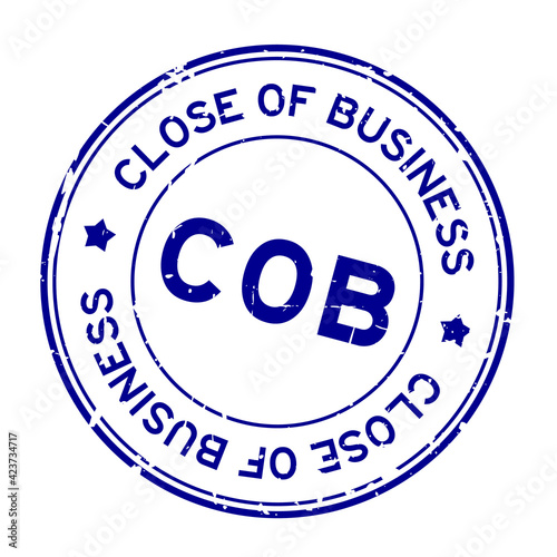 Grunge blue COB close of business word round rubber seal stamp on white background
