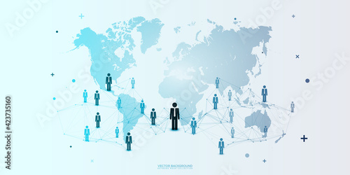 World Map - Business Connections Network - Social Media Concept Design - Vector Illustration