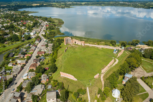 Aerial View of the Ludza Medieval Castle Ruins, Latvia photo