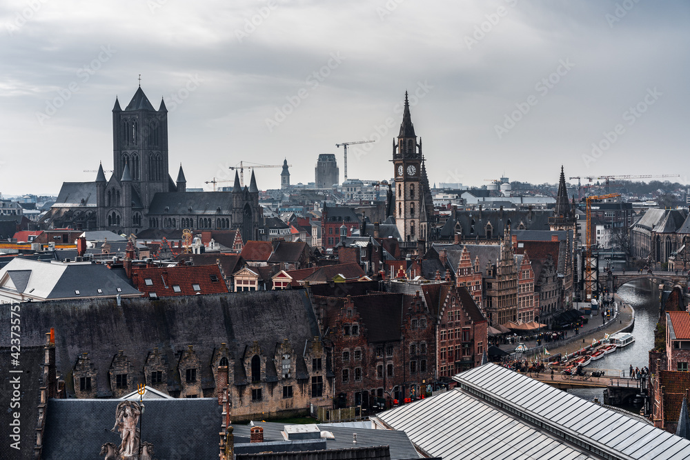 Panoramic view of Ghent during rain, Belgium. Panoramic view of Ghent during rain, Belgium.