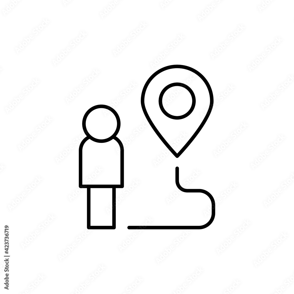 Location destination icon in flat black line style, isolated on white background Location destination icon in flat black line style, isolated on white background