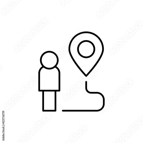 Location destination icon in flat black line style, isolated on white background 