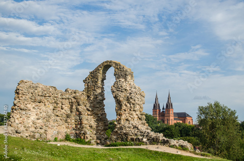 Ruins of the Rezekne castle hill and church, Latvia photo