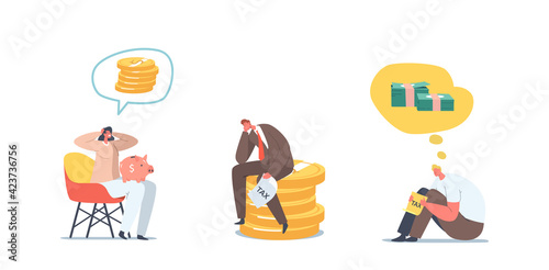 Set Problems with Money. Upset Businessman or Businesswoman with No Money, Bankrupt. Frustrated, Disappointed Characters